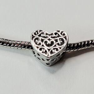 NWT For Pandora Charm Bracelets S925 Silver Plated Cutout Heart Filigree Charm